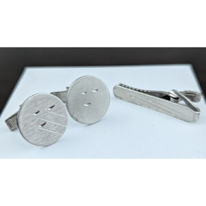 Vintage Sterling Silver Round Cufflinks And Tie Clip By Raimond 15g